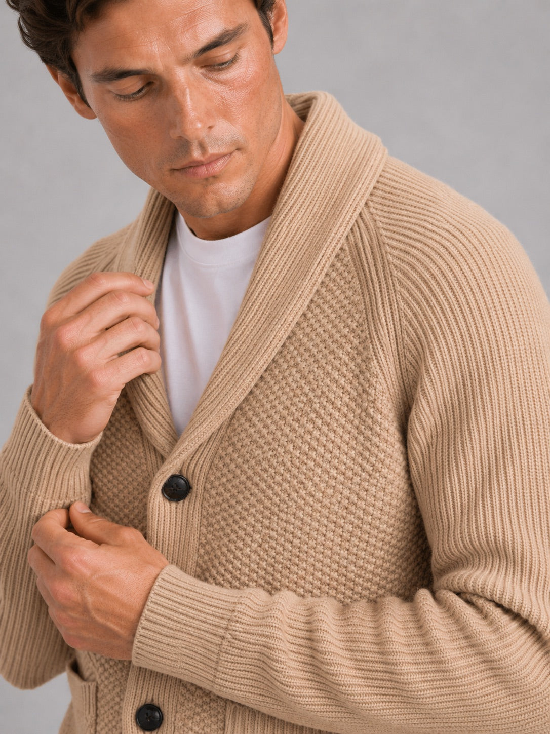 Men’s Knit Cardigan Jumper Long Sleeve Front Pocket Autumn Winter Layer for Casual and Everyday Wear