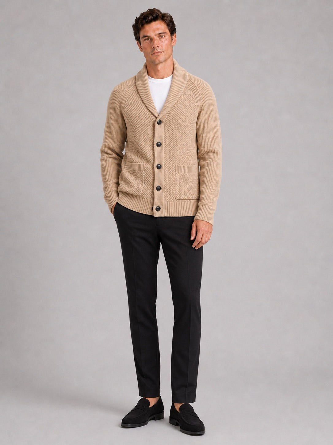 Men’s Knit Cardigan Jumper Long Sleeve Front Pocket Autumn Winter Layer for Casual and Everyday Wear