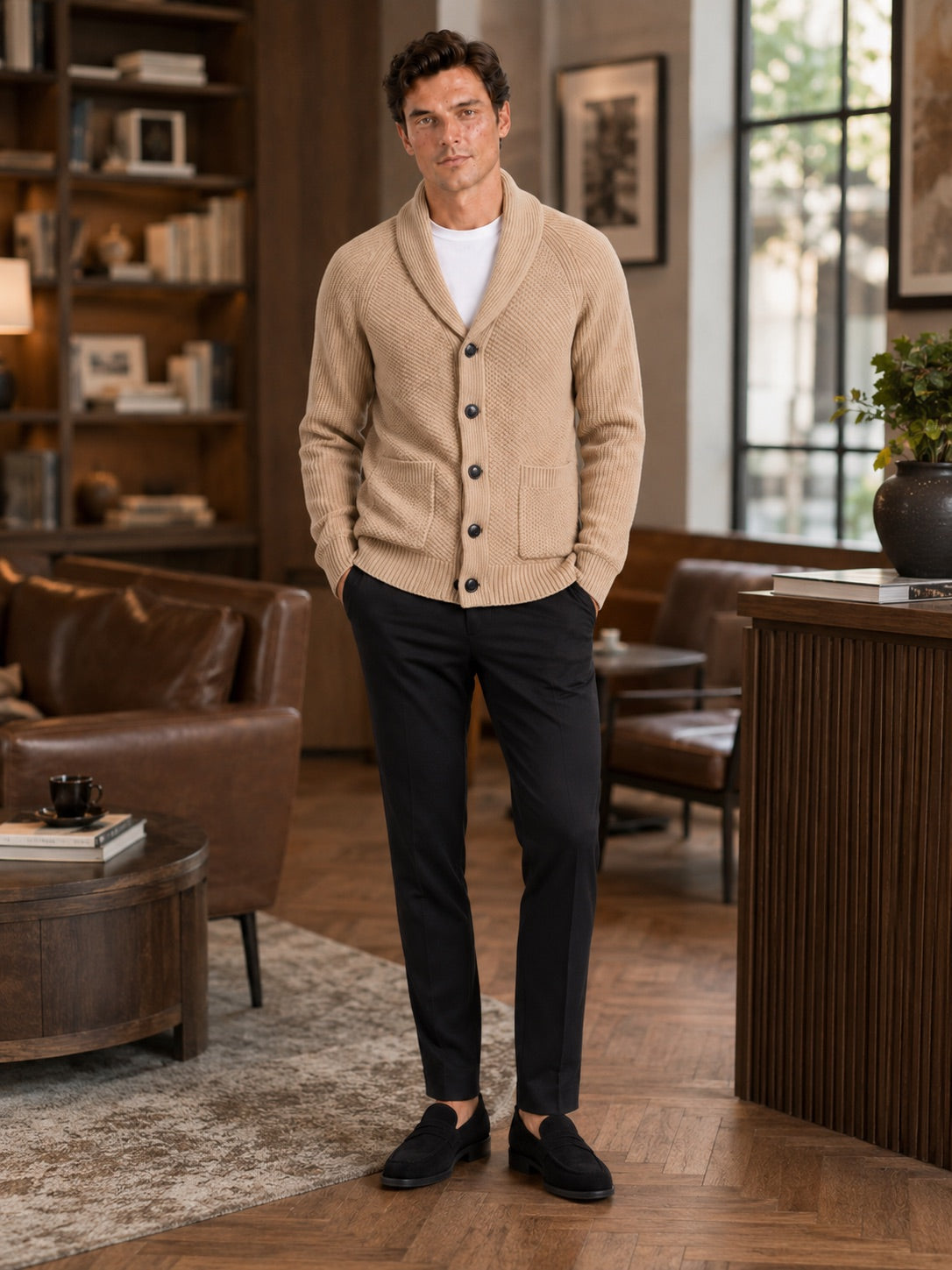 Men’s Knit Cardigan Jumper Long Sleeve Front Pocket Autumn Winter Layer for Casual and Everyday Wear