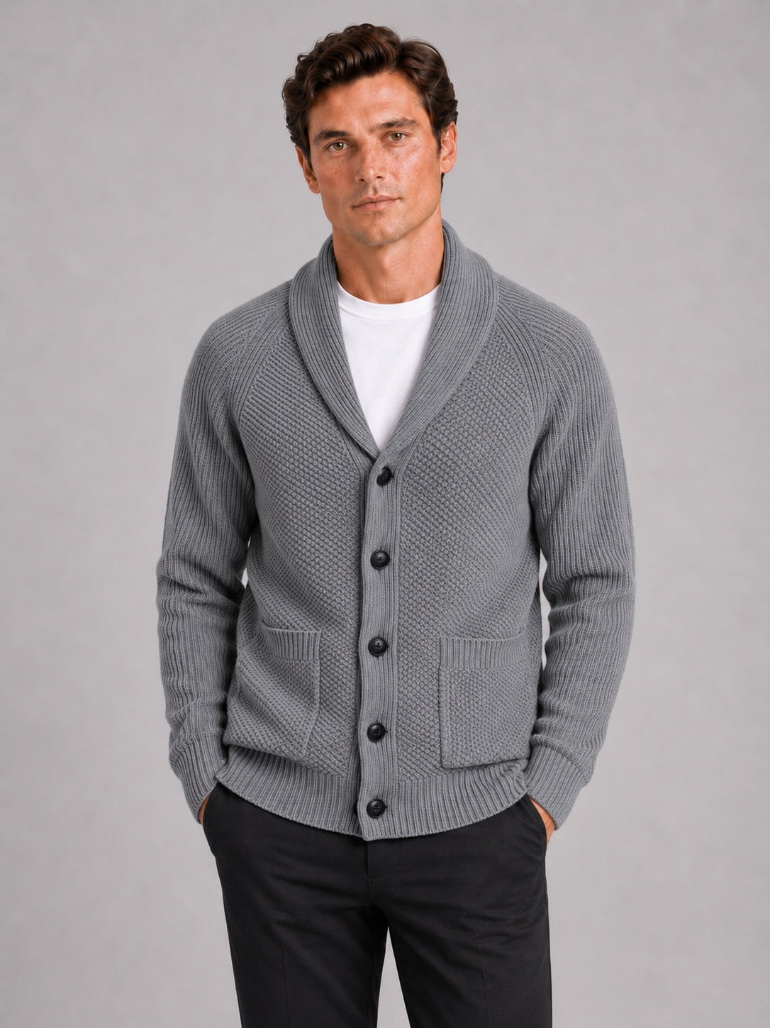 Men’s Knit Cardigan Jumper Long Sleeve Front Pocket Autumn Winter Layer for Casual and Everyday Wear