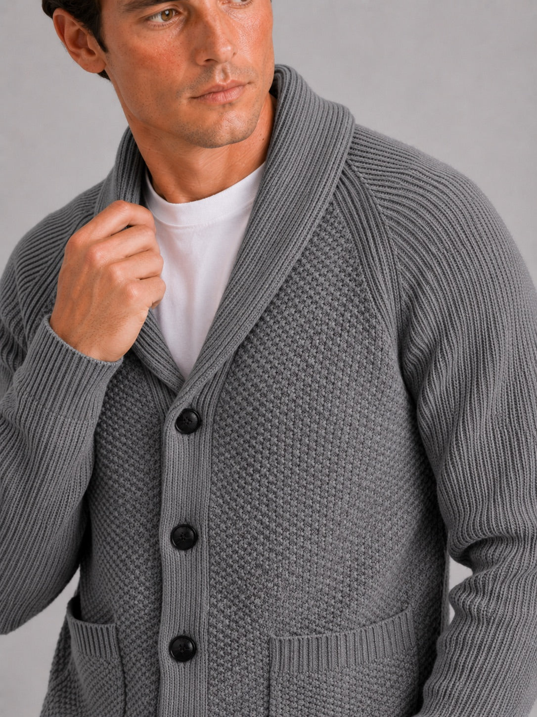 Men’s Knit Cardigan Jumper Long Sleeve Front Pocket Autumn Winter Layer for Casual and Everyday Wear