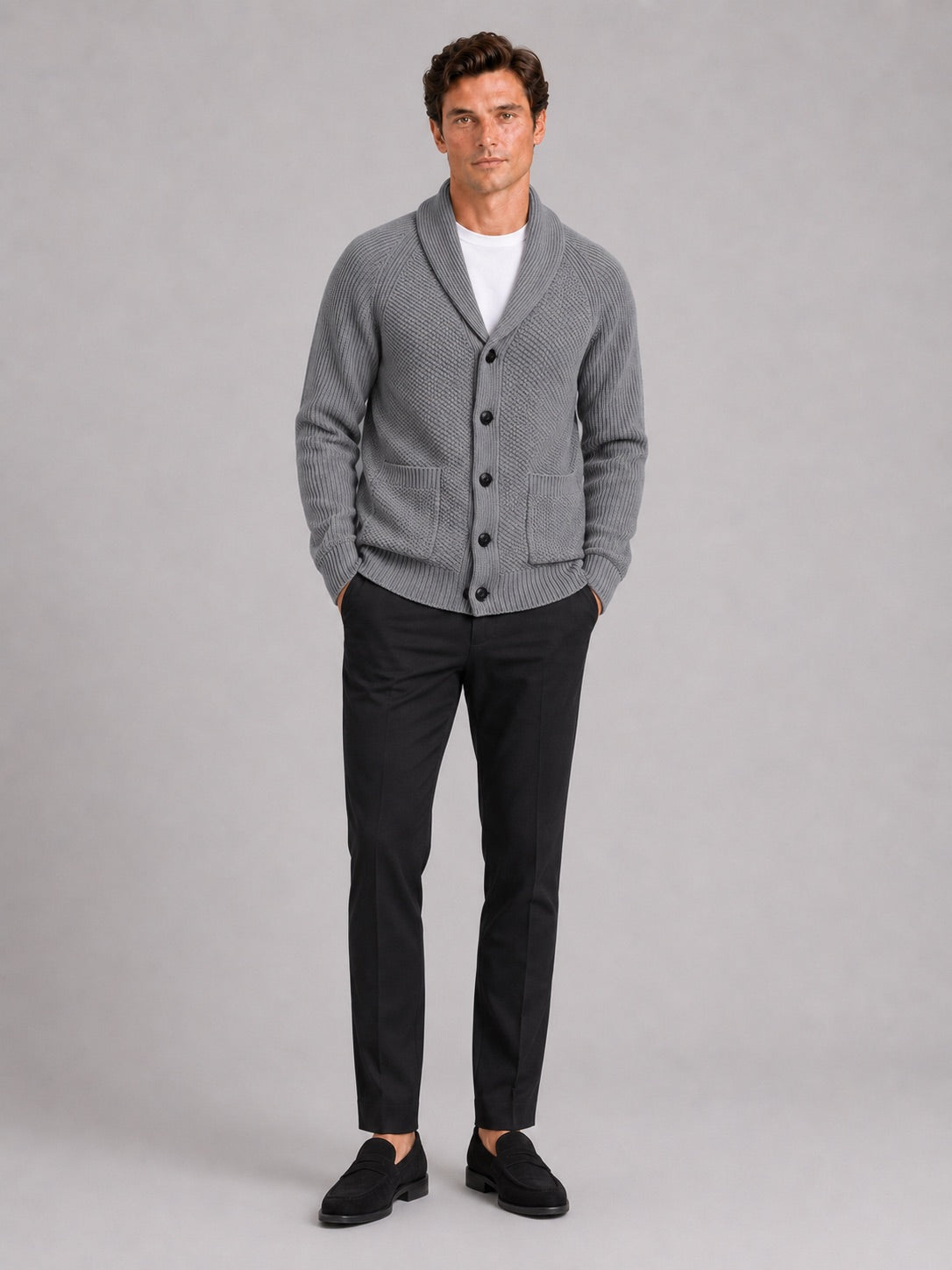 Men’s Knit Cardigan Jumper Long Sleeve Front Pocket Autumn Winter Layer for Casual and Everyday Wear