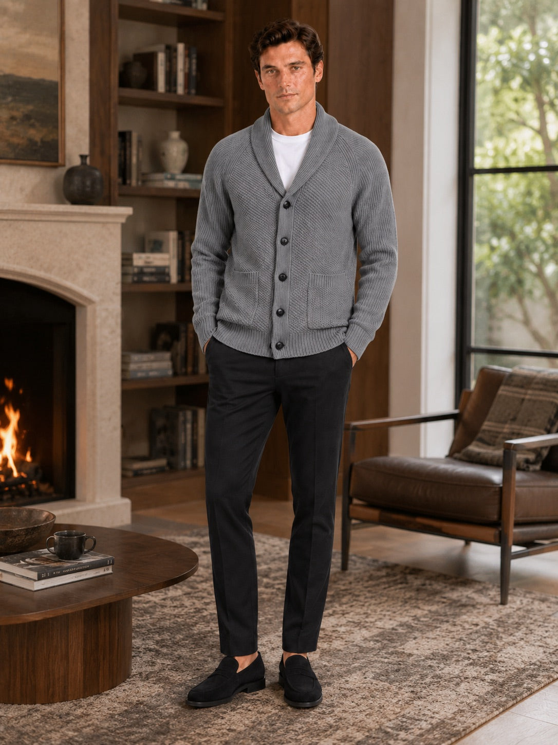 Men’s Knit Cardigan Jumper Long Sleeve Front Pocket Autumn Winter Layer for Casual and Everyday Wear