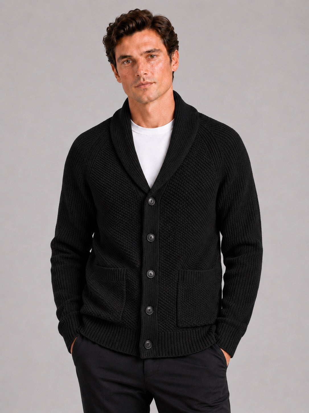 Men’s Knit Cardigan Jumper Long Sleeve Front Pocket Autumn Winter Layer for Casual and Everyday Wear