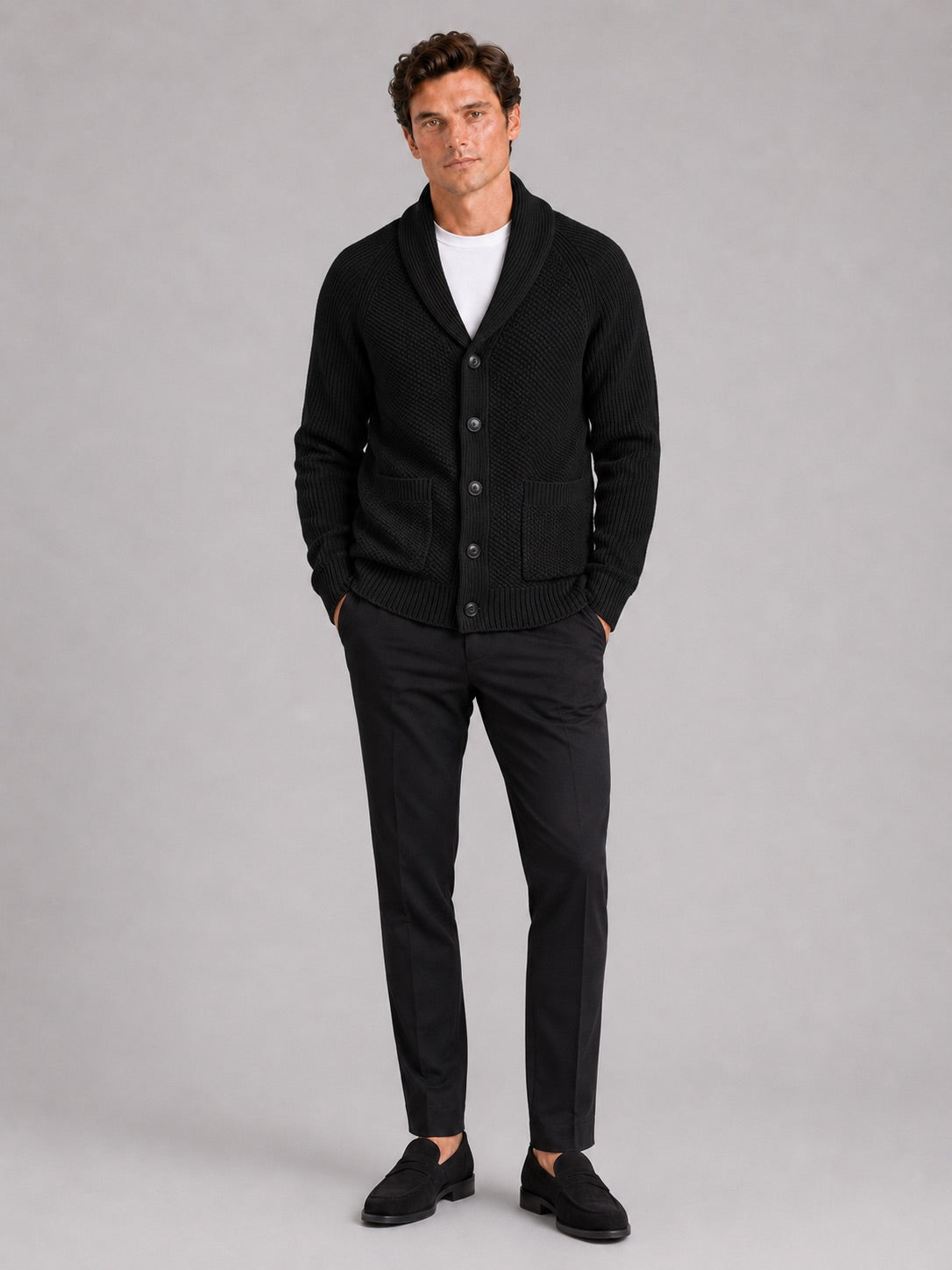 Men’s Knit Cardigan Jumper Long Sleeve Front Pocket Autumn Winter Layer for Casual and Everyday Wear