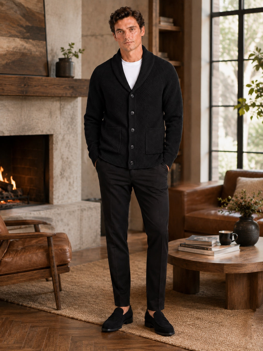 Men’s Knit Cardigan Jumper Long Sleeve Front Pocket Autumn Winter Layer for Casual and Everyday Wear