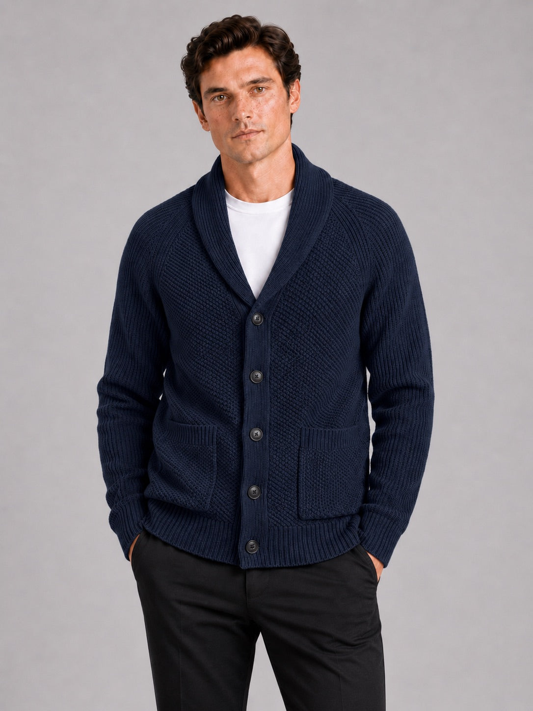 Men’s Knit Cardigan Jumper Long Sleeve Front Pocket Autumn Winter Layer for Casual and Everyday Wear