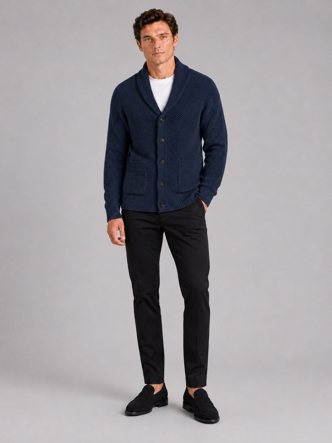 Men’s Knit Cardigan Jumper Long Sleeve Front Pocket Autumn Winter Layer for Casual and Everyday Wear