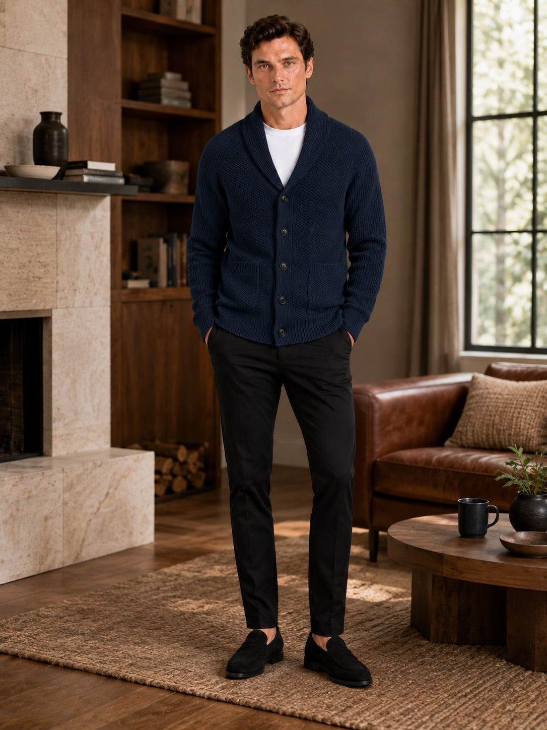 Men’s Knit Cardigan Jumper Long Sleeve Front Pocket Autumn Winter Layer for Casual and Everyday Wear