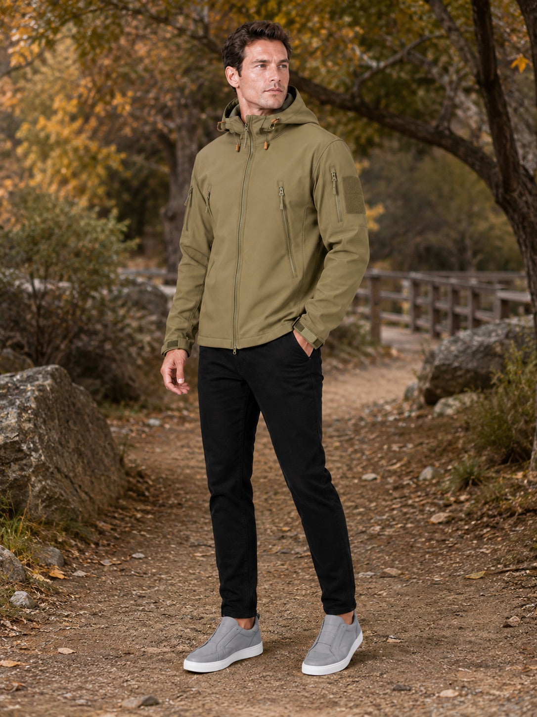 Men’s Soft Shell Tactical Work Wear Jacket Windproof Waterproof Hooded Autumn Jacket for Outdoor Work and Hiking Wear