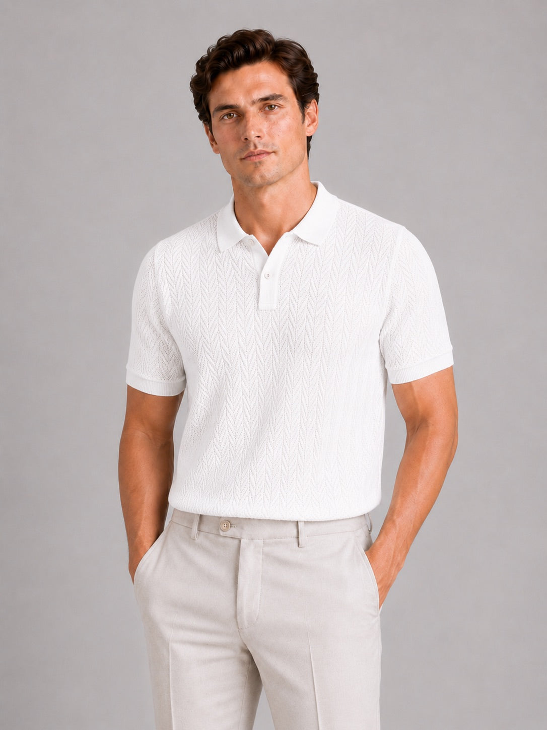 Men’s Knit Polo Shirt Short Sleeve Breathable Solid Colour Summer Polo for Casual and Vacation Wear