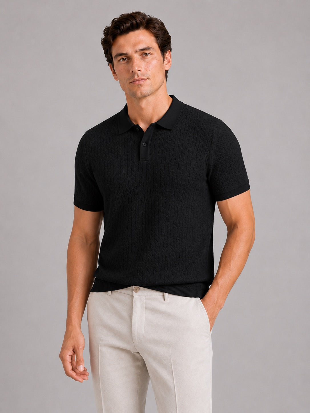 Men’s Knit Polo Shirt Short Sleeve Breathable Solid Colour Summer Polo for Casual and Vacation Wear