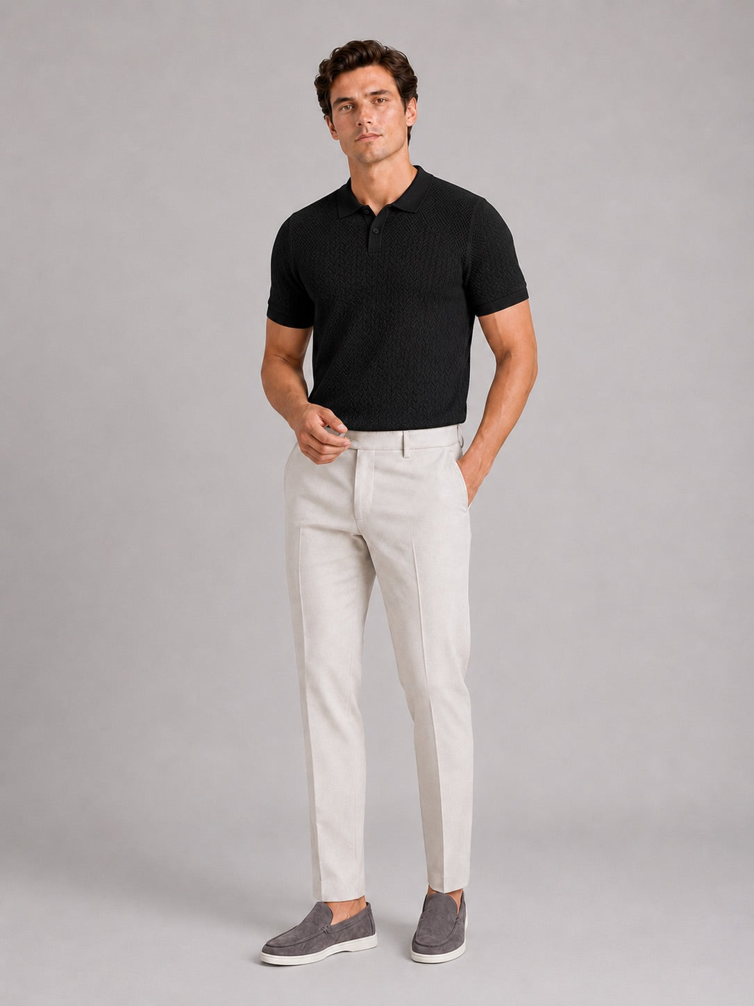 Men’s Knit Polo Shirt Short Sleeve Breathable Solid Colour Summer Polo for Casual and Vacation Wear