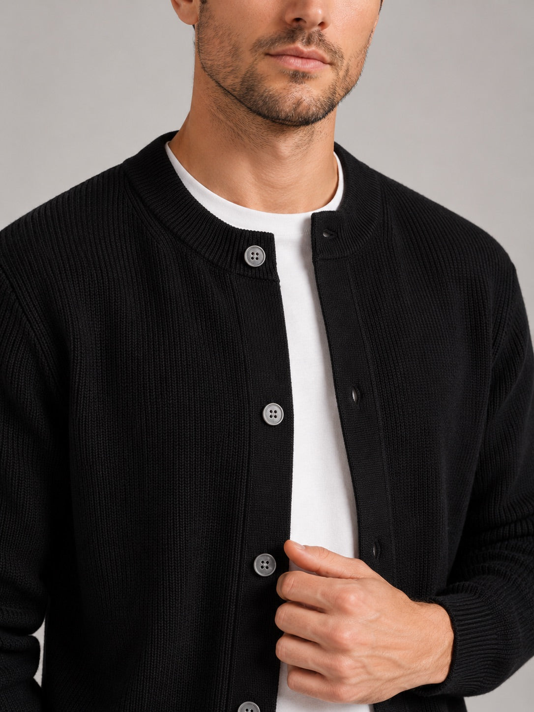 Men’s Cardigan Jumper Crew Neck Solid Colour Knit Autumn Layer for Casual and Everyday Wear