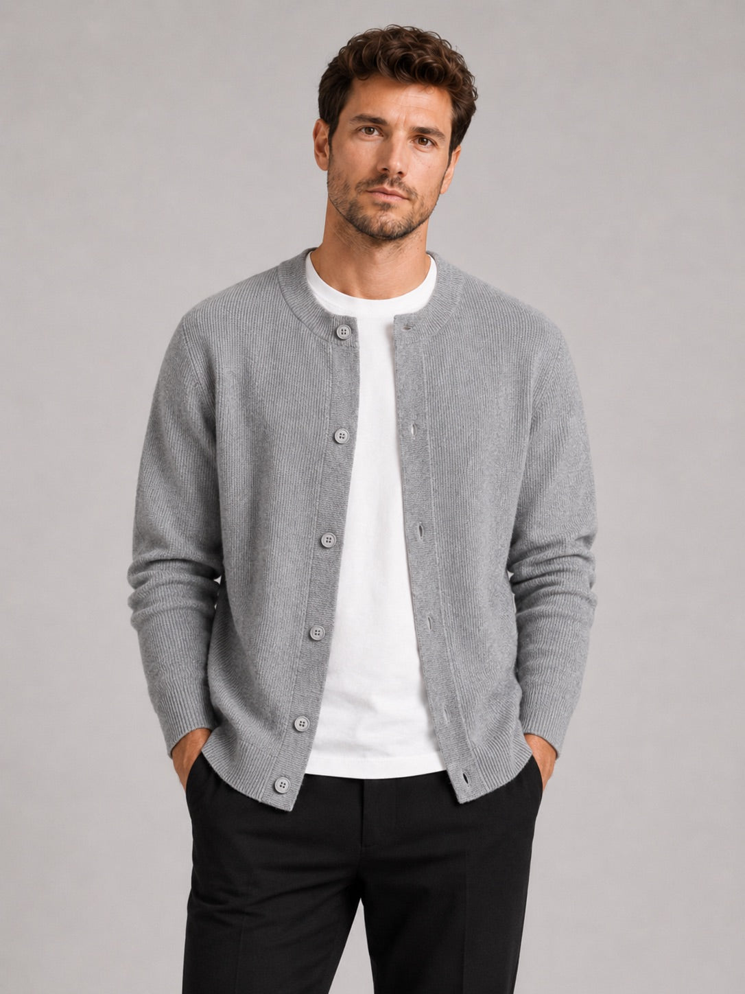 Men’s Cardigan Jumper Crew Neck Solid Colour Knit Autumn Layer for Casual and Everyday Wear