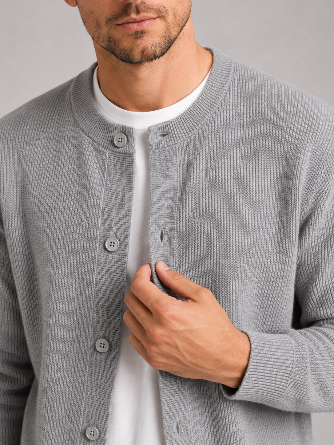 Men’s Cardigan Jumper Crew Neck Solid Colour Knit Autumn Layer for Casual and Everyday Wear
