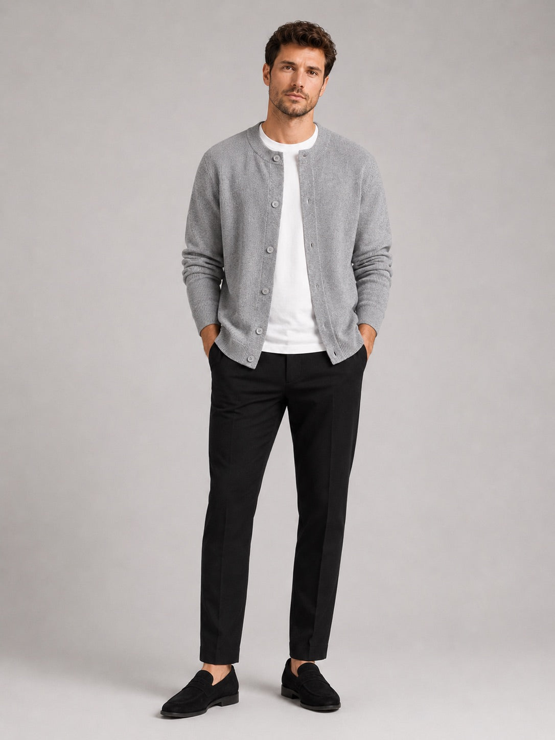 Men’s Cardigan Jumper Crew Neck Solid Colour Knit Autumn Layer for Casual and Everyday Wear
