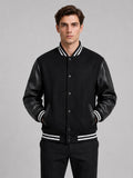 Men’s Varsity Jacket Leather Sleeves Wool Blend Bomber Winter Autumn Jacket for Casual and Streetwear Wear