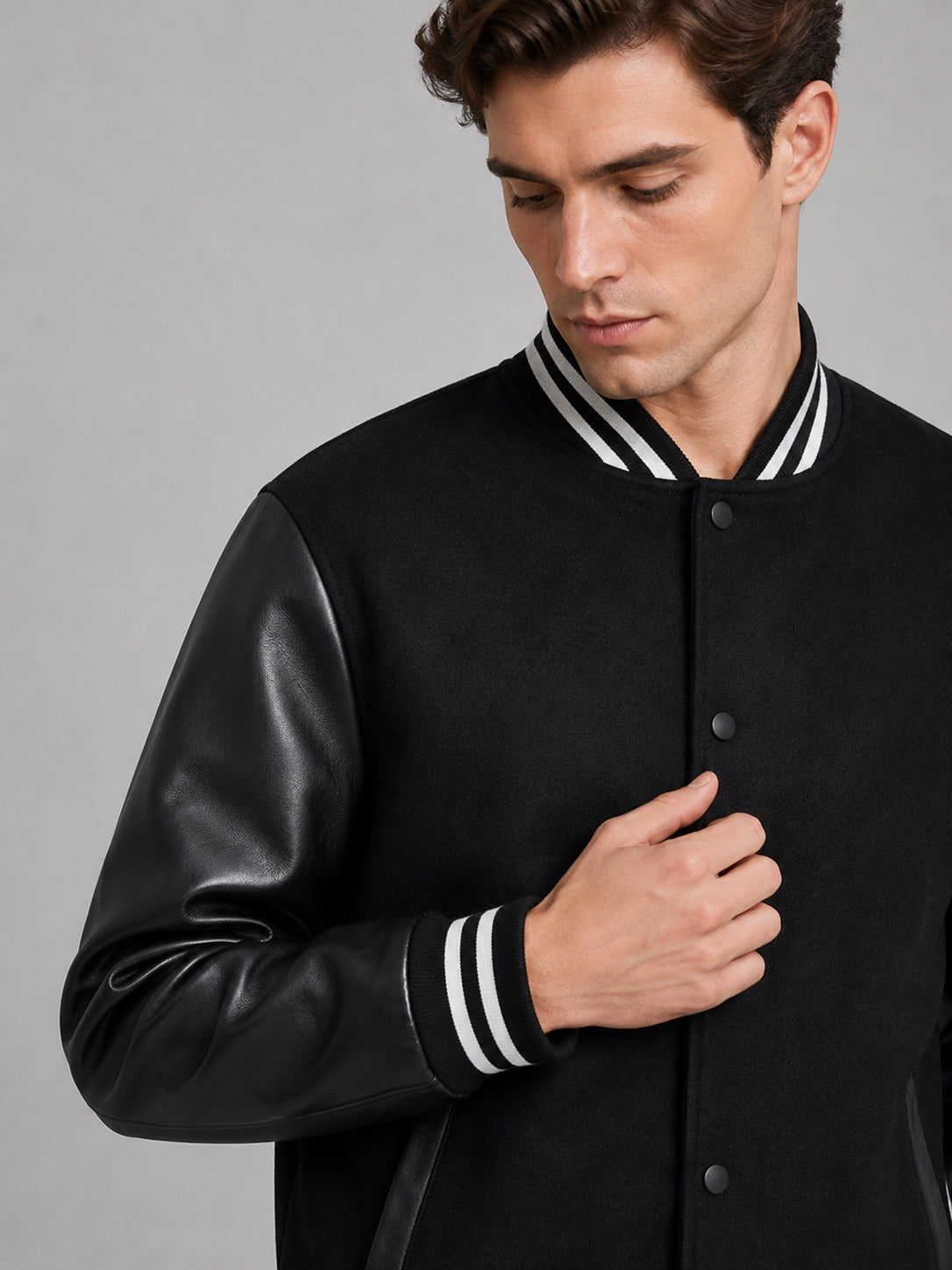 Men’s Varsity Jacket Leather Sleeves Wool Blend Bomber Winter Autumn Jacket for Casual and Streetwear Wear