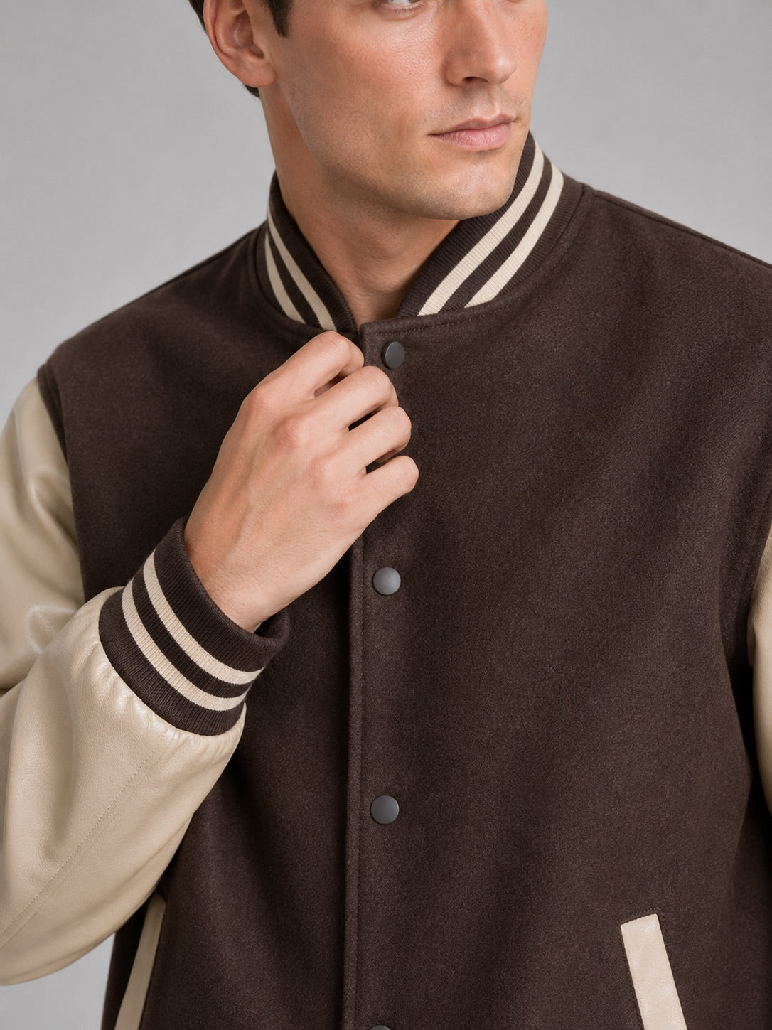 Men’s Varsity Jacket Leather Sleeves Wool Blend Bomber Winter Autumn Jacket for Casual and Streetwear Wear
