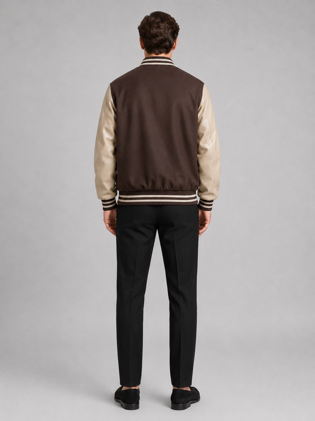 Men’s Varsity Jacket Leather Sleeves Wool Blend Bomber Winter Autumn Jacket for Casual and Streetwear Wear
