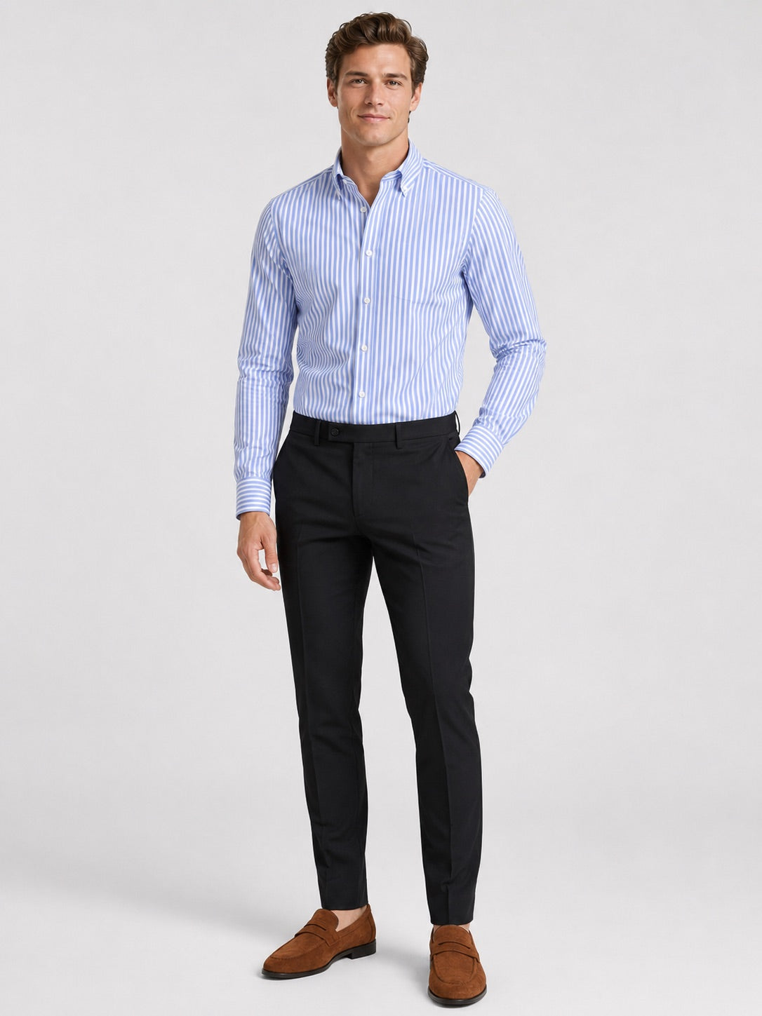 Men’s Striped Button-Down Long Sleeve Shirt Slim Fit Autumn Business Casual Dress Shirt for Office and Everyday Wear