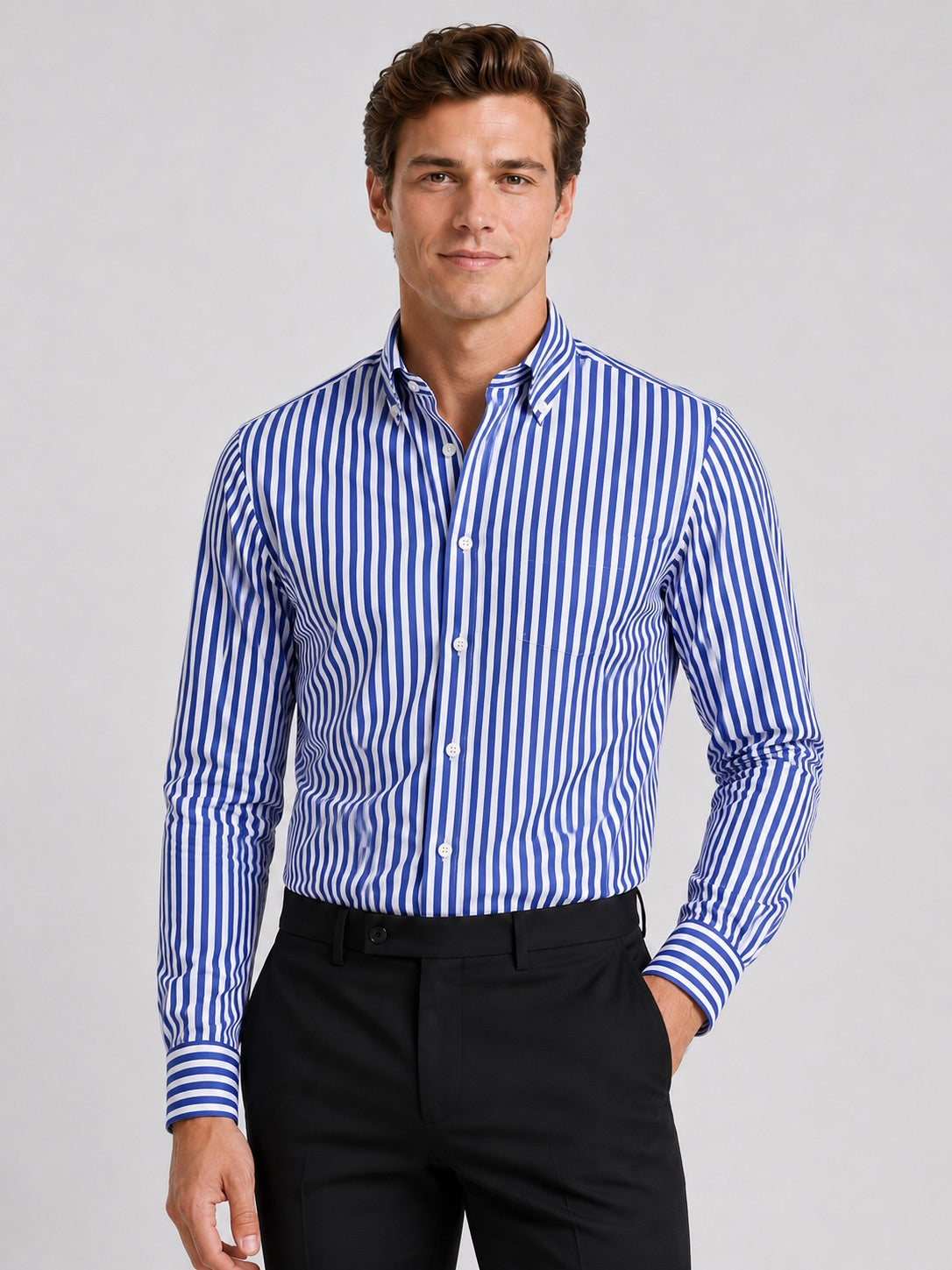 Men’s Striped Button-Down Long Sleeve Shirt Slim Fit Autumn Business Casual Dress Shirt for Office and Everyday Wear