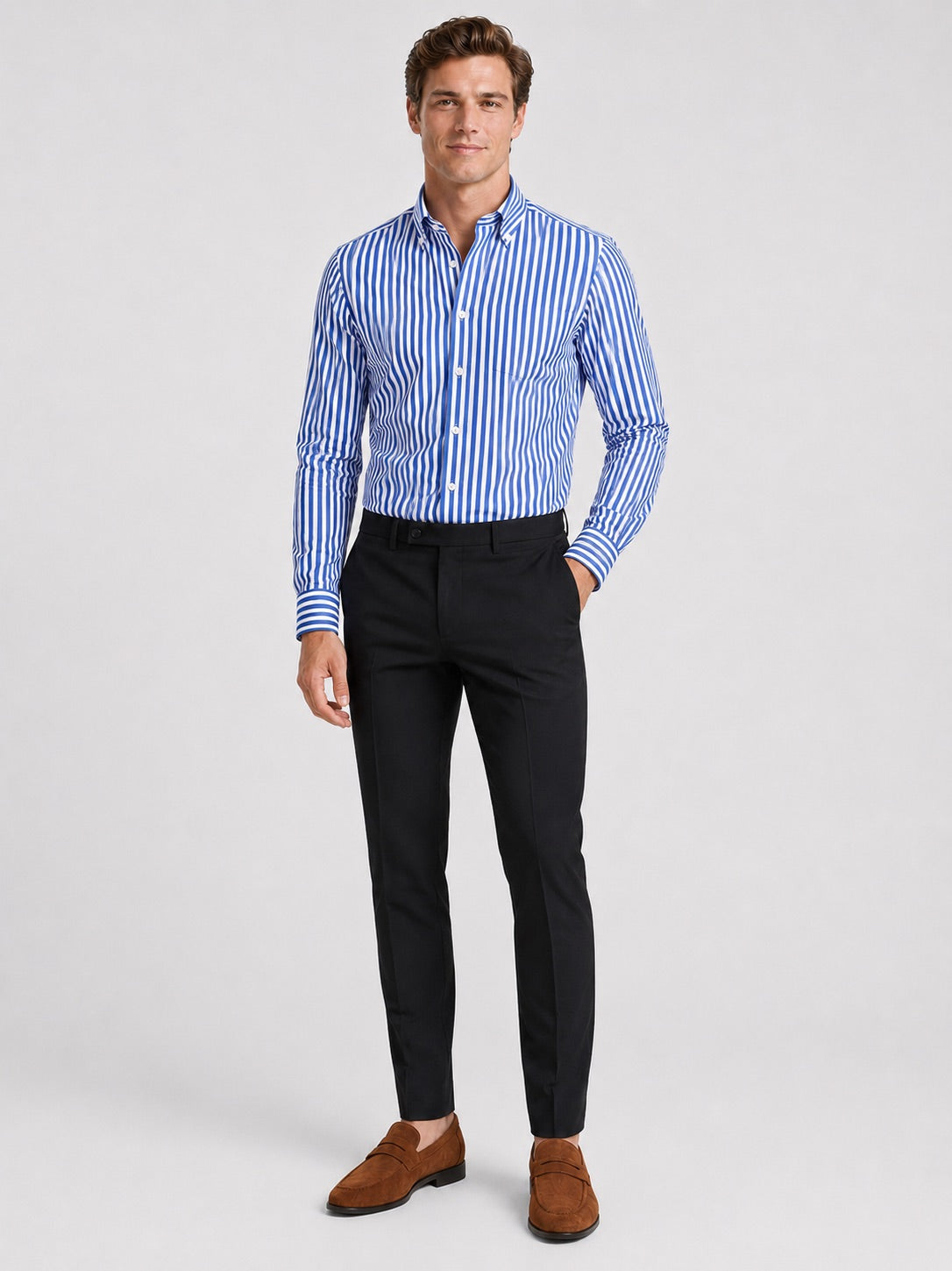 Men’s Striped Button-Down Long Sleeve Shirt Slim Fit Autumn Business Casual Dress Shirt for Office and Everyday Wear