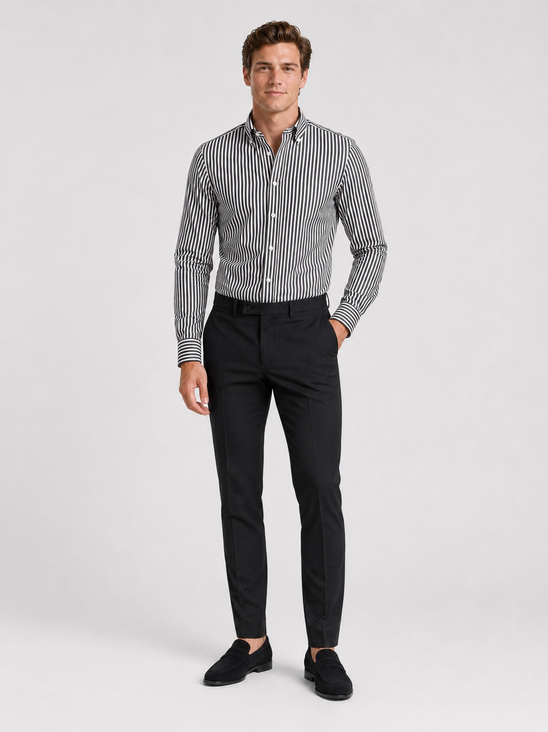 Men’s Striped Button-Down Long Sleeve Shirt Slim Fit Autumn Business Casual Dress Shirt for Office and Everyday Wear
