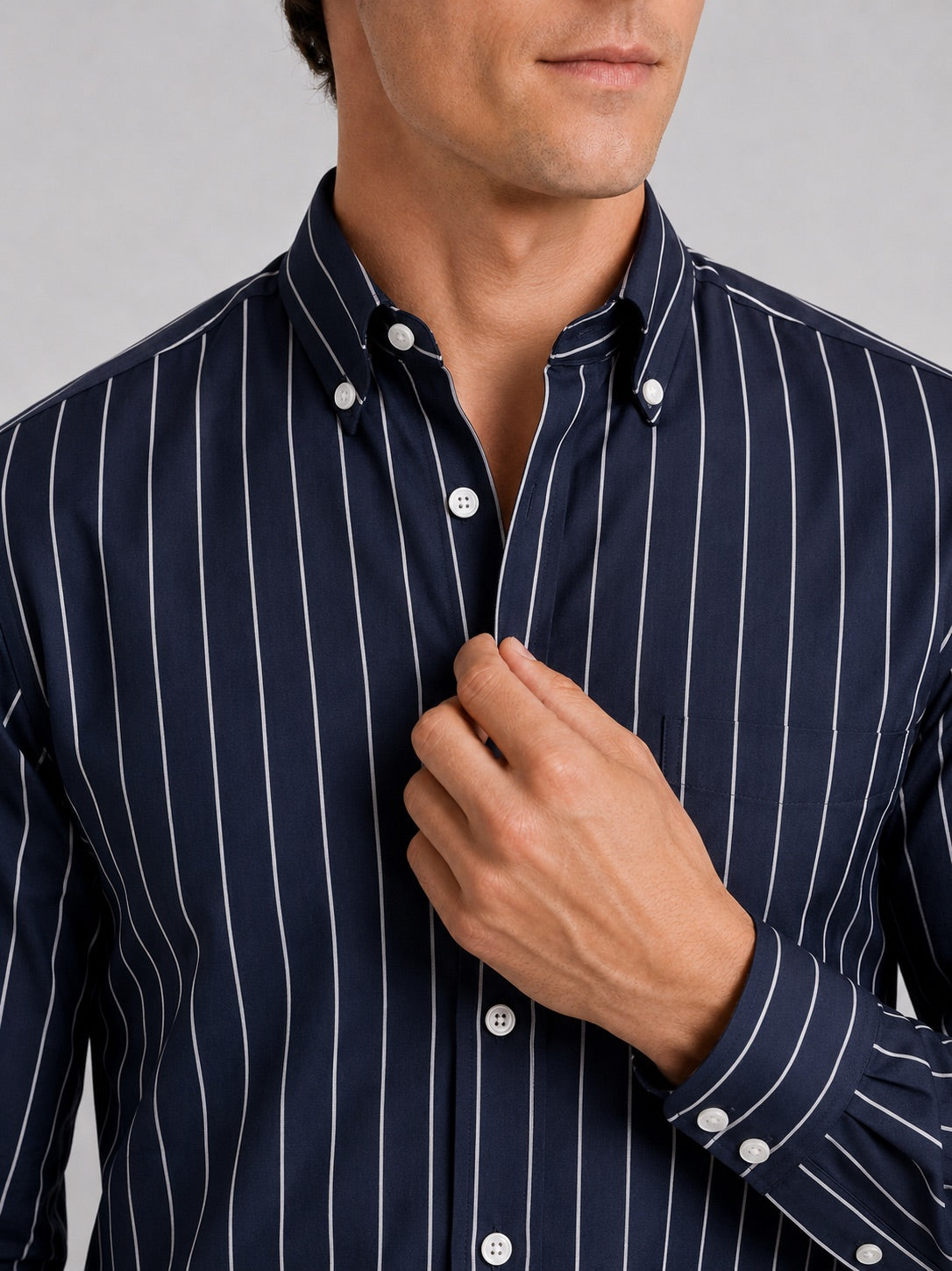 Men’s Striped Button-Down Long Sleeve Shirt Slim Fit Autumn Business Casual Dress Shirt for Office and Everyday Wear