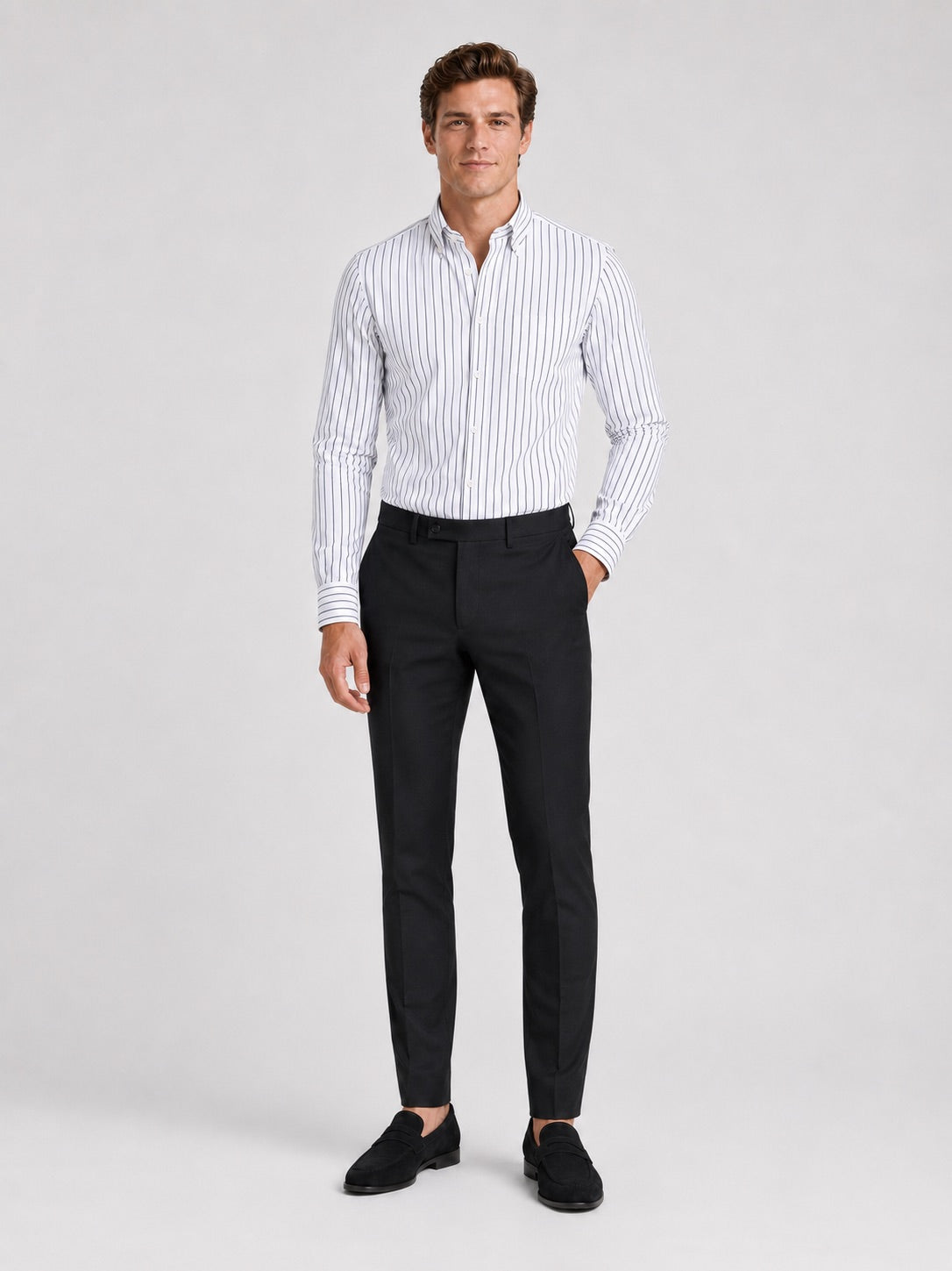 Men’s Striped Button-Down Long Sleeve Shirt Slim Fit Autumn Business Casual Dress Shirt for Office and Everyday Wear