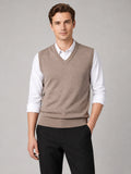 Men’s Sleeveless Jumper V-Neck Solid Colour Knit Autumn Winter Layer for Business Casual and Everyday Wear