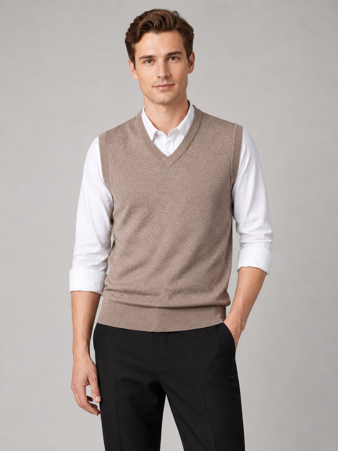 Men’s Sleeveless Jumper V-Neck Solid Colour Knit Autumn Winter Layer for Business Casual and Everyday Wear