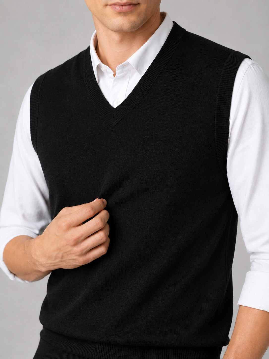Men’s Sleeveless Jumper V-Neck Solid Colour Knit Autumn Winter Layer for Business Casual and Everyday Wear