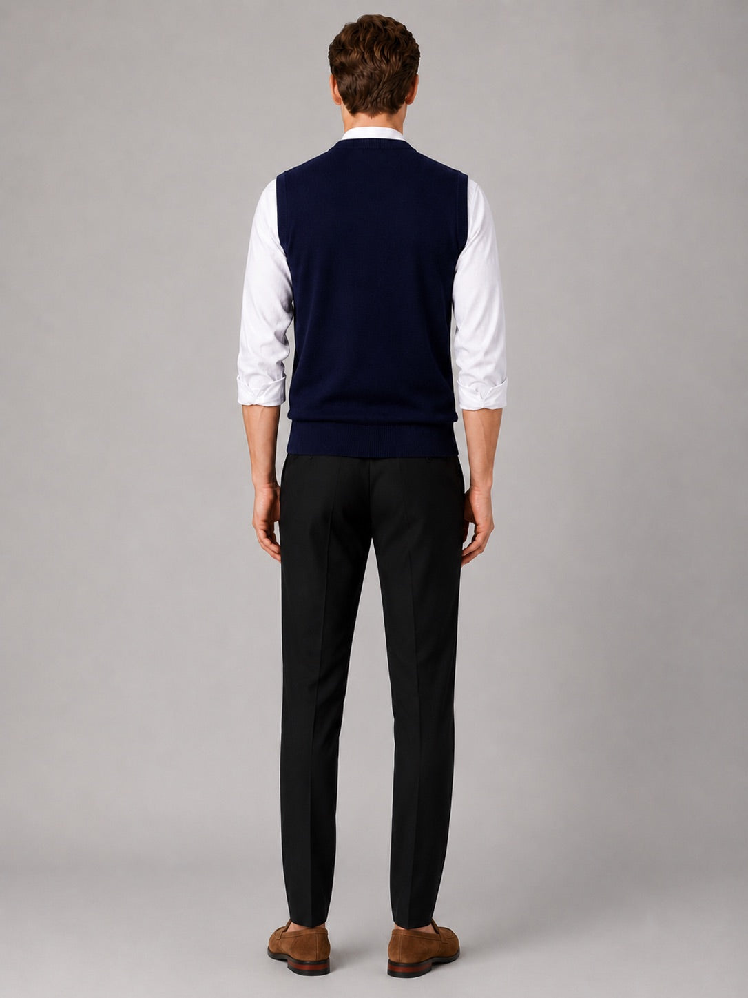 Men’s Sleeveless Jumper V-Neck Solid Colour Knit Autumn Winter Layer for Business Casual and Everyday Wear