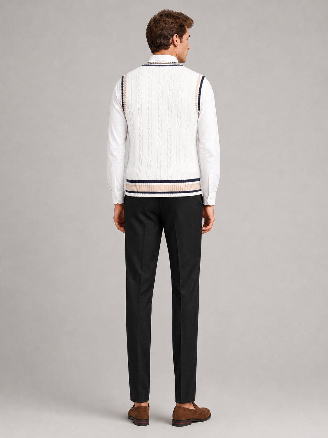 Men’s Sleeveless Jumper V-Neck Striped Thick Knit Autumn Winter Layer for Preppy Casual and Everyday Wear