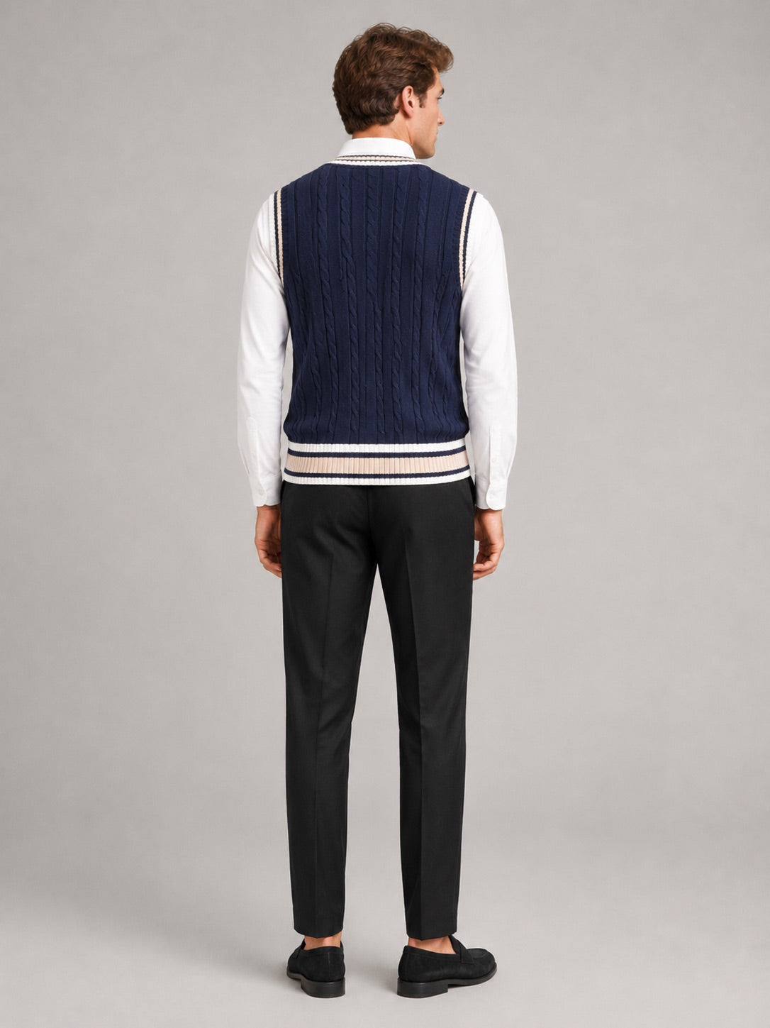 Men’s Sleeveless Jumper V-Neck Striped Thick Knit Autumn Winter Layer for Preppy Casual and Everyday Wear