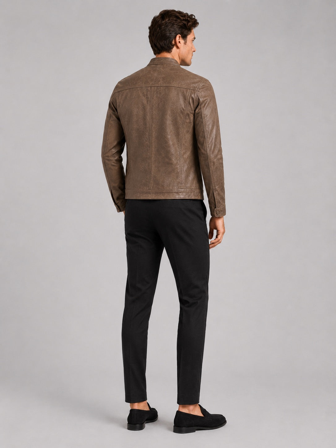 Men’s Leather Moto Autumn Jacket Slim Fit Stand Collar Zip-Up Autumn Casual Outerwear for Everyday and Motorcycle Wear