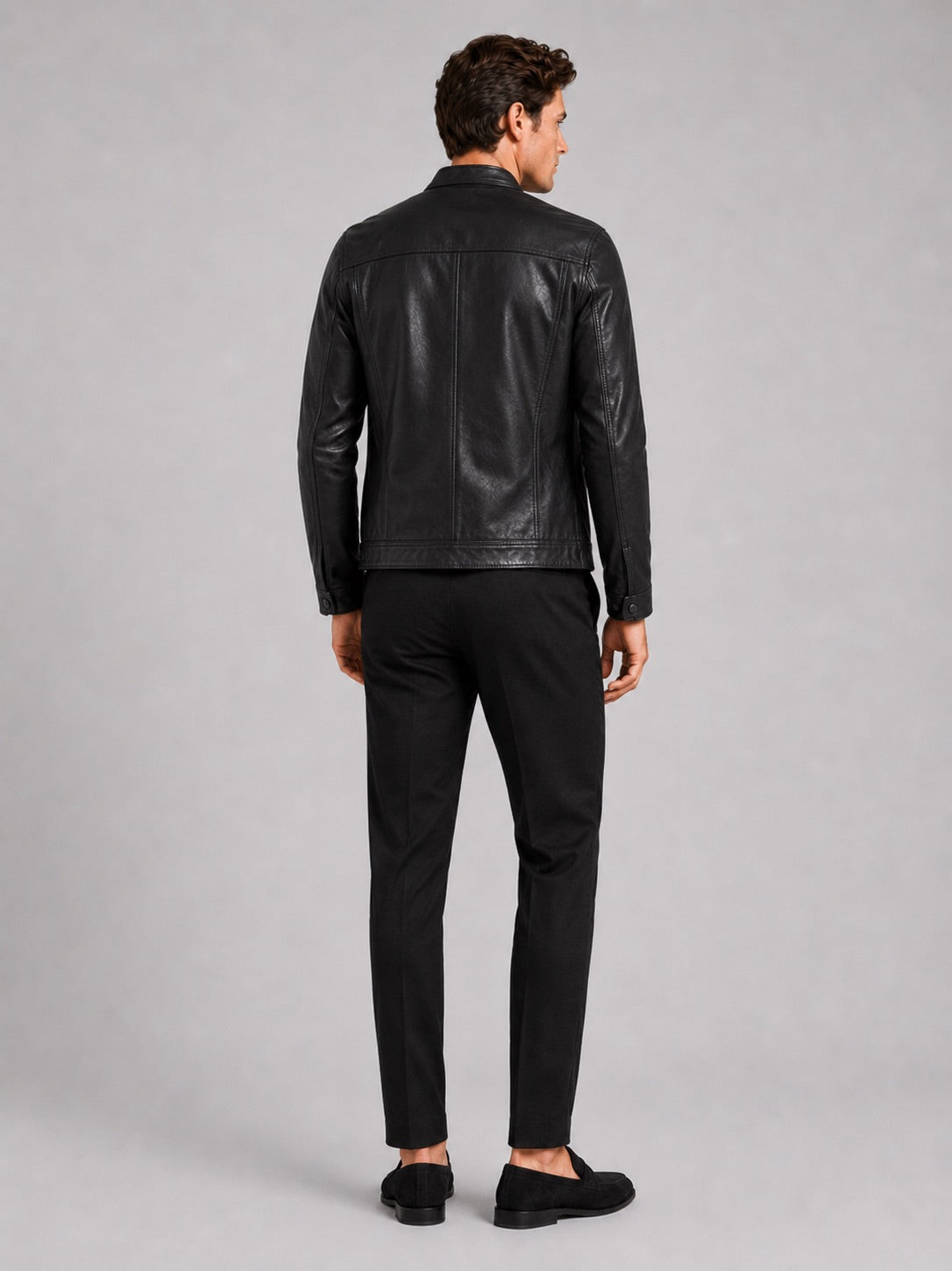 Men’s Leather Moto Autumn Jacket Slim Fit Stand Collar Zip-Up Autumn Casual Outerwear for Everyday and Motorcycle Wear