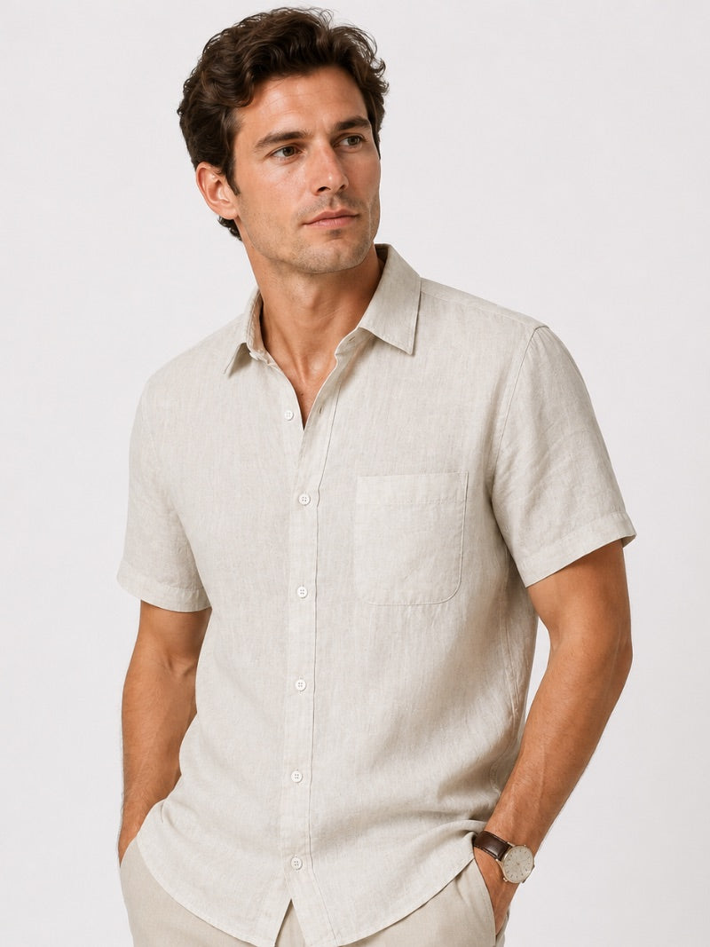 Men’s Linen Short Sleeve Shirt Lightweight Breathable Summer Top for Coastal Casual and Quiet Luxury Style