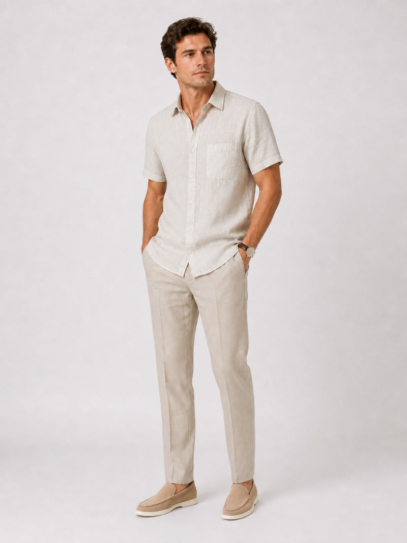 Men’s Linen Short Sleeve Shirt Lightweight Breathable Summer Top for Coastal Casual and Quiet Luxury Style