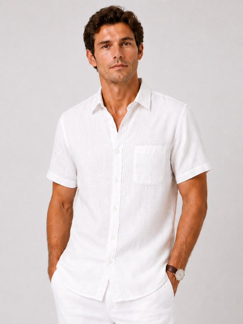 Men’s Linen Short Sleeve Shirt Lightweight Breathable Summer Top for Coastal Casual and Quiet Luxury Style