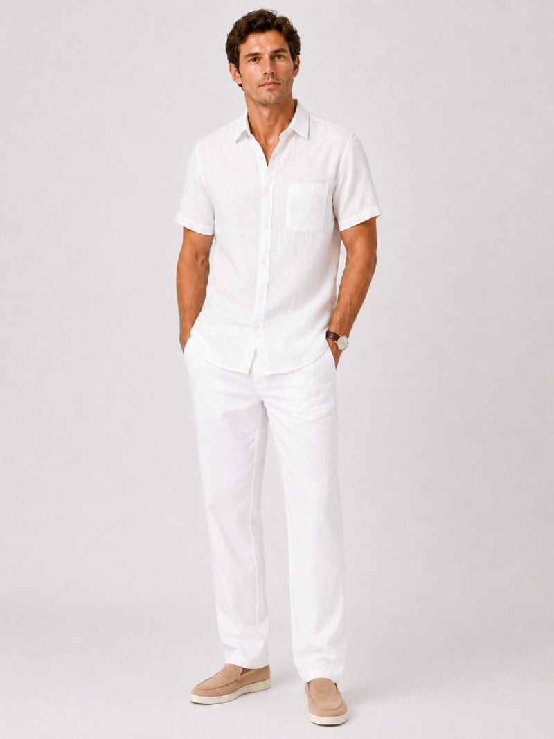 Men’s Linen Short Sleeve Shirt Lightweight Breathable Summer Top for Coastal Casual and Quiet Luxury Style