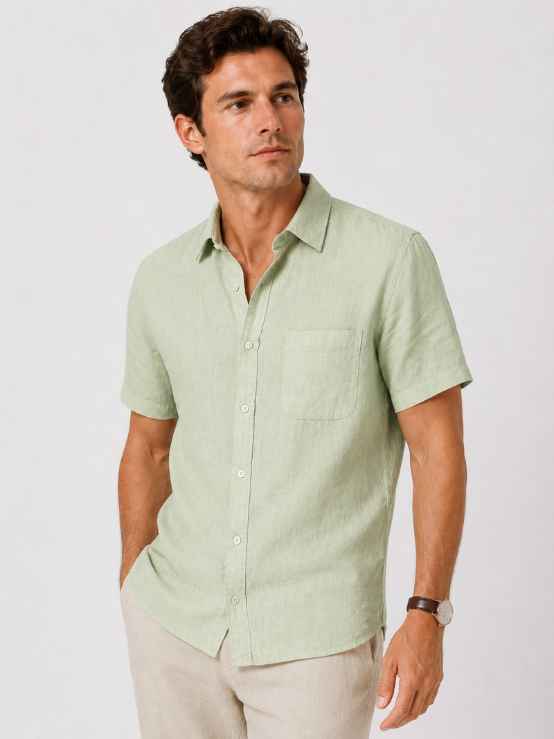 Men’s Linen Short Sleeve Shirt Lightweight Breathable Summer Top for Coastal Casual and Quiet Luxury Style