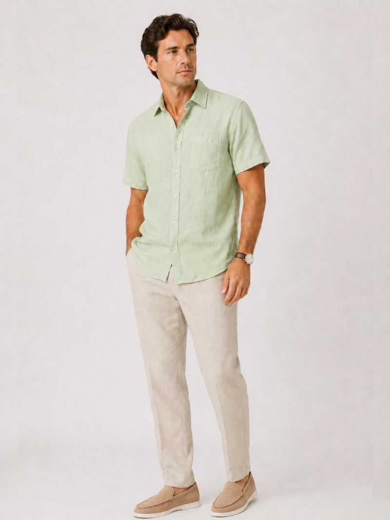 Men’s Linen Short Sleeve Shirt Lightweight Breathable Summer Top for Coastal Casual and Quiet Luxury Style