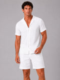 Men’s Jacquard Cotton Two-Piece Set Lightweight Breathable Summer Outfit for Vacation and Casual Wear