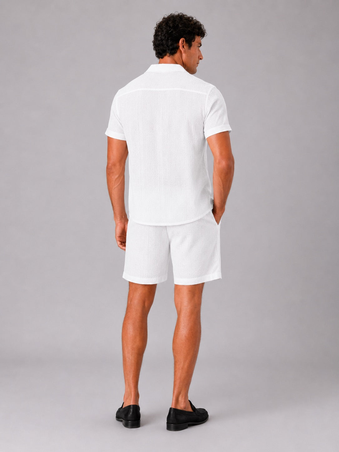 Men’s Jacquard Cotton Two-Piece Set Lightweight Breathable Summer Outfit for Vacation and Casual Wear