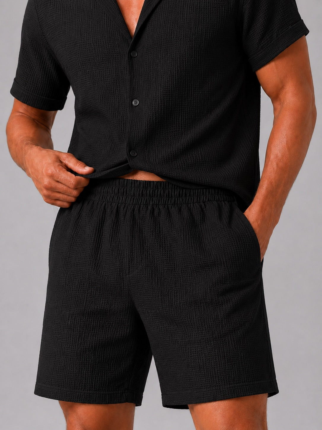 Men’s Jacquard Cotton Two-Piece Set Lightweight Breathable Summer Outfit for Vacation and Casual Wear