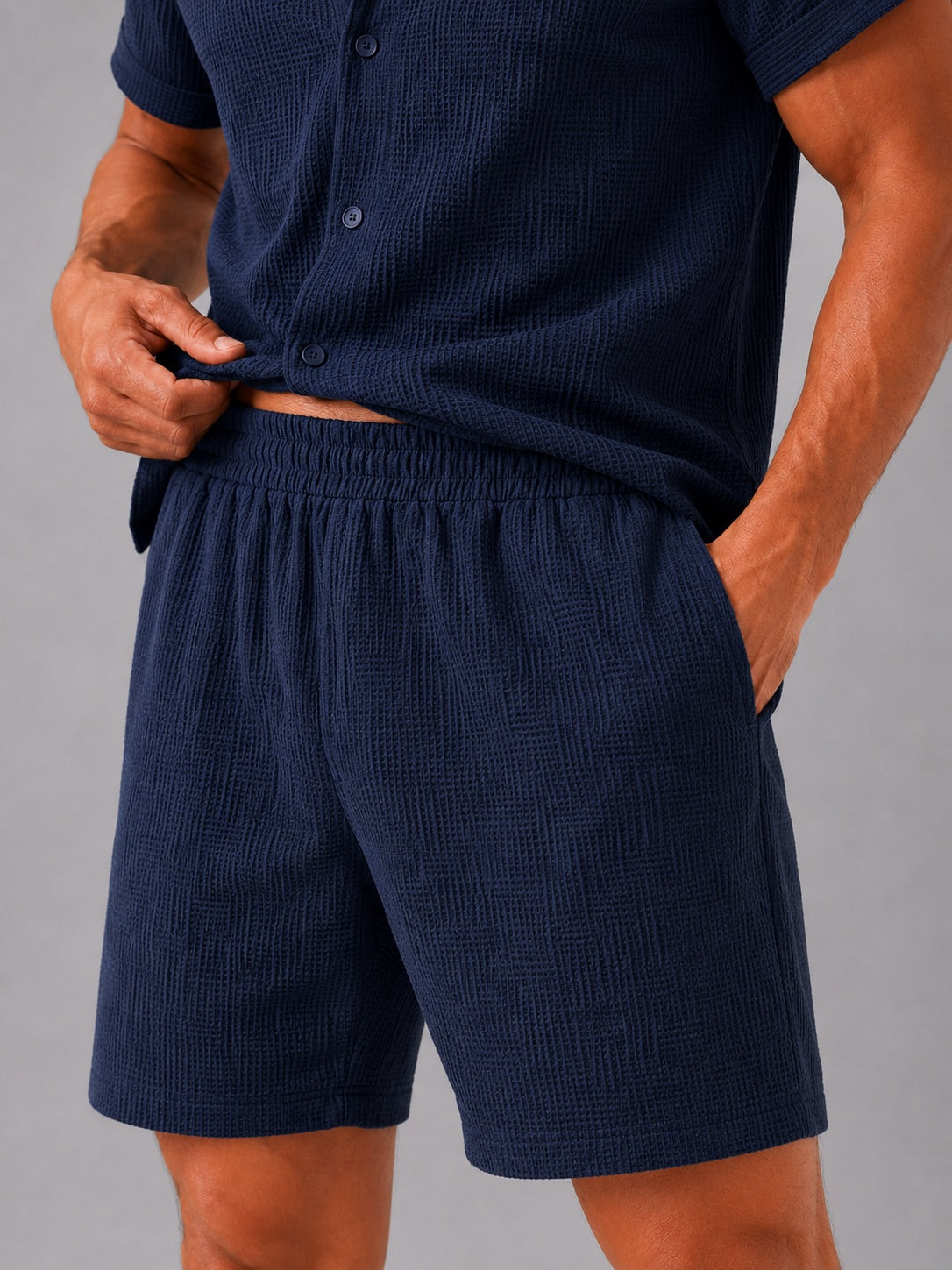 Men’s Jacquard Cotton Two-Piece Set Lightweight Breathable Summer Outfit for Vacation and Casual Wear