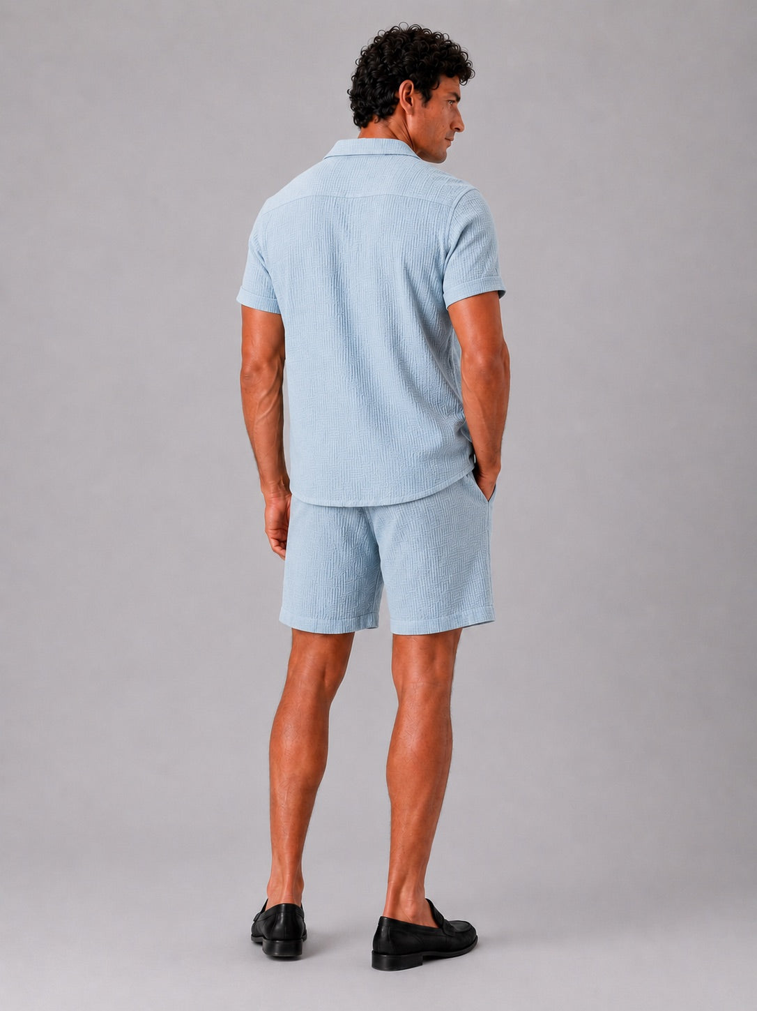 Men’s Jacquard Cotton Two-Piece Set Lightweight Breathable Summer Outfit for Vacation and Casual Wear